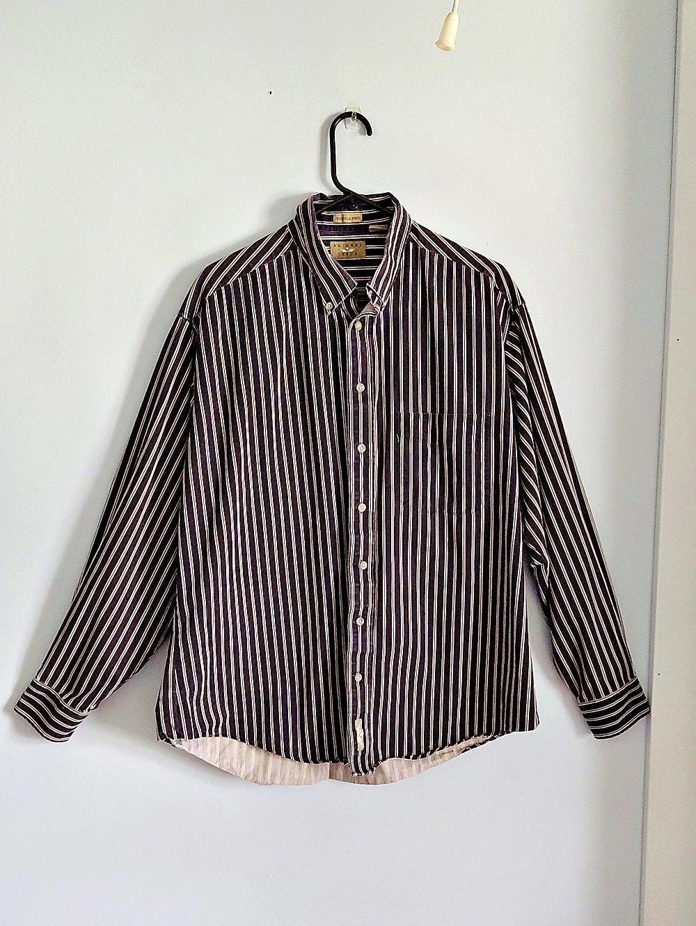 Natural Issue Wrinkle Free Striped Cotton Button Down Shirt Black White XLT